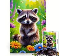 Racoon And Many Flowers Jigsaw Puzzle 1000 Piece for Adults Think Smart Toy Family Joy Accurate Cut Fine Art Piece (50x75cm)