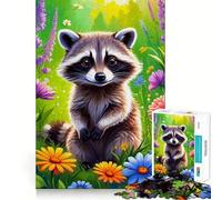 Racoon And Many Flowers Puzzles for Adults 1000 Puzzles Strengthen Memory Anxiety Relief Smooth Edge Warm Surprise (38x26cm)