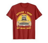 Racoon in Retro Avto Funny Outside I Skrrt But Inside I Hurt T-Shirt, Men, Cranberry Red, Medium
