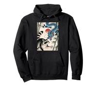 Racoon Japanese woodblock print and a blue Dragon Pullover Hoodie