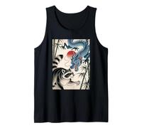Racoon Japanese woodblock print and a blue Dragon Tank Top