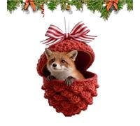 Racoon Owl Christmas Tree Decorations - 2D F Orest Animal Acorn Ornaments, Cute Animal Rustic Seasonal Décor Hedgehog Bunny Christmas Ornaments For The Home, Shelf, Bookshelf