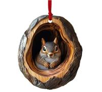 Racoon Owl Christmas Tree Decorations,2D Ornament Pendant,Cute Animal in Tree Hole Xmas Hanging Ornament,Hedgehog Raccoon Hedgehog Animal Christmas Ornaments Decor for Trees (Squirrel)