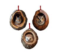 Racoon Owl Christmas Tree Decorations, 2D Raccoon Squirrel Ornament Pendant, Cute Animal Rustic Seasonal Décor, Hedgehog Bunny Bird Christmas Ornaments For The Home, Shelf, Bookshelf (3pcs)