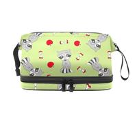 Racoons with Apples Double Layer Cosmetic Bag for Women and Girls, Travel Toiletry Bag Makeup Handy Pouch Organiser Bag with Brush Compartment