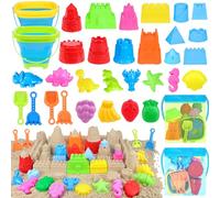 RACPNEL Foldable Beach Toy Set for Toddlers, Sandcastle Travel Beach Toy with Mesh Bag Sand Moulds Bucket and Shovel Set, 50g (p