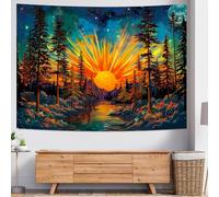 Racunbula Forest Sun Trippy Nature Tree Hippie Boho Mountain Wall Tapestry Aesthetic Starry Sky Vintage Magic River Hanging for Bedroom