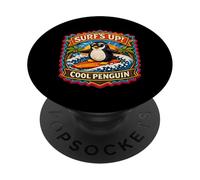Rad Surfing Penguin Beach Summer Ocean Waves Design PopSockets Adhesive PopGrip