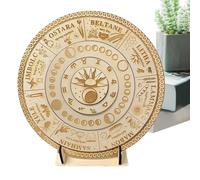 Rad Year - Pagan Holiday Board, Rune Symbol Calendar, Wooden Astrology Ritual Card with Stand, Mystical Seasonal Ornament for Altar Yoga Studio Meditation Home Bedroom Office Hallway