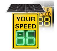 Radar Speed Display Sign,Flashing Speed Limit Indicator,Solar Powered LED Radar Feedback Sign,Applicable to Road/Street/Neighborhoods (Yellow 24’’×35‘’)