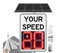 Radar Speed Limit Sign, Solar Powered Led Radar Speed Display Sign, Traffic Feedback Warning Board Adjustable Speed Limit, High Brightness Reflective White 24×35in