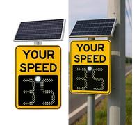 Radar Speed Sign, Solar Panel LED Radar Speed Sign, Speed Display, High Brightness Reflective, Aluminum Alloy, Weatherproof, Applicable to Highways,Speed-Limited Roads 20x28"