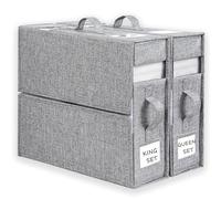 Raddile 2 Pack Bed Sheet Organiser, Foldable Bedding Storage with Handle and Visible Window, Linen Clothes Storage, Storage Boxes for Sheets, Duvet Covers, Towels and Blankets (Grey)