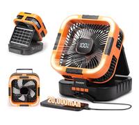 Raddy CF3 Camping Fan Rechargeable, 20,000mAh Portable Fan Battery-Powered with 3W Solar Panel, USB Charging, LED Light, 6 Speeds, 90° Oscillating for Outdoor Tent Travel