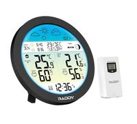 Raddy DT7 Weather Station, Indoor Outdoor Thermometer Hygrometer, Home Weather Stations with Large HTN Color Display, Extra Sensor, Atomic Clock, Sunset/Sunrise Time, Weather Forecast, Alerts