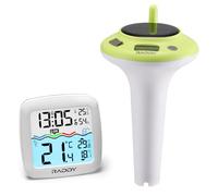 Raddy PT-5 TN Wireless Pool Thermometer Floating Easy Read, IPX8 Waterproof Digital Thermometer with Indoor Temperature Humidity Monitor, Alarm Clock, Solar & Battery Powered for Spa, Pond, Aquarium