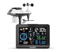 Raddy UV-6 Professional Weather Station with 6" VA Display and Outdoor Sensor, Wireless Indoor Outdoor Temperature & Humidity Monitor, Atomic Clock, UV & Light Index, Wind Speed, Rain Gauge