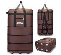 Radefasun Expandable Extra Large Travel Oxford Duffel Bag with Wheels Waterproof Lightweight Traveling Foldable Suitcase (Brown, L - 6 Wheels)