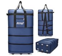 Radefasun Expandable Extra Large Travel Oxford Duffel Bag with Wheels Waterproof Lightweight Traveling Foldable Suitcase (Blue, L - 6 Wheels)