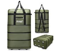 Radefasun Expandable Extra Large Travel Oxford Duffel Bag with Wheels Waterproof Lightweight Traveling Foldable Suitcase (Green, L - 6 Wheels)