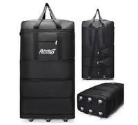 Radefasun Expandable Extra Large Travel Oxford Duffel Bag with Wheels Waterproof Lightweight Traveling Foldable Suitcase (Black, L - 6 Wheels)