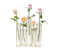Radefasun Hinged Flower Vases with 5 Test Tubes Glass Flower Vase with Metal Stand Can be Bent and Contorted Propagation Station Plant Display Holder Set for Home Wedding Décor