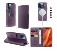 RadEnergy EMF Protection Anti Radiation i-Phone Leather Flip Folio Case for i-Phone, Genuine Leather Wallet Case/Cover with Card Holder & Stand Function (Purple, iPhone 16 Pro Max)