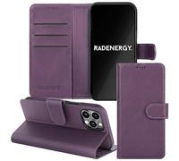 RadEnergy EMF Protection Anti Radiation i-Phone Leather Flip Folio Case for i-Phone, Genuine Leather Wallet Case/Cover with Card Holder & Stand Function (Purple, iPhone 14 Plus)