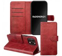 RadEnergy EMF Protection Anti Radiation Leather Flip Folio Case for iPhone, Genuine Leather Wallet Case/Cover with Card Holder & Stand Function Red
