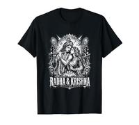 Radha and Krishna Love Beyond Worlds Divine Value Graphic T-Shirt, Men, Black, XL