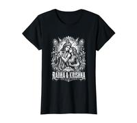 Radha and Krishna Love Beyond Worlds Divine Value Graphic T-Shirt, Women, Black, XL