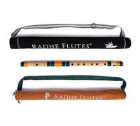 Radhe Flutes | PROFESSIONAL Bamboo Bansuri | C Natural | Right Handed | Middle Octave | With Hard Cover | Velvet Cover & Paper Tube | Dark Green & Orange