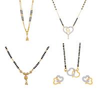 radhna Indian Bollywood Traditional Mangalsutra Gold Plated American Diamond Necklace Jewellery Combo of 4 Mangalsutra Tanmaniya Nallapusalu Black Bead Chain For Women, Alexandrite