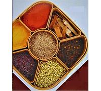 Radhna Indian Traditional Indian Woven Style Square Masala Rangoli Box Dabba 7 Sections 700 ml Assorted Color Multicolor Spice Box