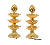 radhna Traditional Festival Indian Electrical Plastic Double Layer LED Golden OM Design Electric Diya Decorative Lamp for Temple Decoration (2, 3 Layer (21 LED Diya))