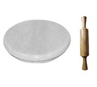 Radhna Traditional Indian White Heavy Base Marble Chakla With Wooden Belan/Marble Roti Maker/Marble Rolling Board With Wooden Rolling Pin