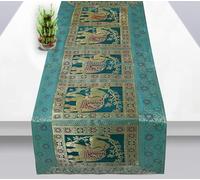 Radhy krishna fashions Rajasthani Hand Art Work Elephant Design Silk Table Runner & Tablecloth 60 x 16 Inch (Green)
