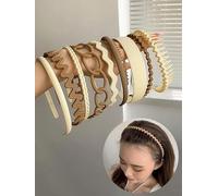 Radhya Accessories Matte Hairband for Women Fancy Matte Hair Band Plastic Teeth Comb Headband multiple designs (Pack of 9 pcs) (Cream & Brown)