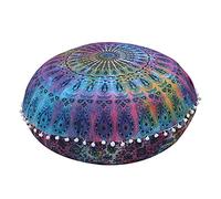 Radhykrishnafashions Indian 32" Large Hippie Mandala Floor Pillow Cover - Cushion Cover - Pouf Cover Round Bohemian Yoga Decor Floor Cushion Case (MULTI DYE)