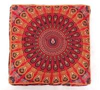 Radhykrishnafashions Indian 32" Large Hippie Mandala Floor Pillow Cover Cushion Cover Round Bohemian Yoga Decor Floor Cushion Case (RED MIRCHI 35X35)