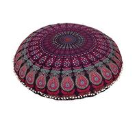 Radhykrishnafashions Indian 32" Large Hippie Mandala Floor Pillow Cover Cushion Cover Round Bohemian Yoga Decor Floor Cushion Case (LAVENDRA)