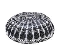 Radhykrishnafashions Indian 32" Large Hippie Mandala Floor Pillow Cover Cushion Cover Round Bohemian Yoga Decor Floor Cushion Case (BLACK & GOLD)