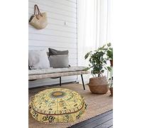 Radhykrishnafashions Indian 32" Large Hippie Mandala Floor Pillow Cover Cushion Cover Round Bohemian Yoga Decor Floor Cushion Case (YELLOW RASHI)