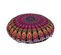 Radhykrishnafashions Indian 32" Large Hippie Mandala Floor Pillow Cover Cushion Cover Round Bohemian Yoga Decor Floor Cushion Case (YELLOW LAVENDRA)