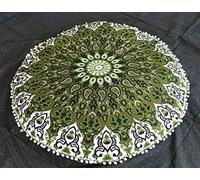 Radhykrishnafashions Indian 32" Large Hippie Mandala Floor Pillow Cover Cushion Cover Round Bohemian Yoga Decor Floor Cushion Case (GREEN STAR)