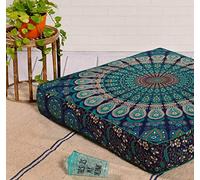 Radhykrishnafashions Indian 32" Large Hippie Mandala Floor Pillow Cover Cushion Cover Round Bohemian Yoga Decor Floor Cushion Case (BLUE NAPTOOL 35X35)