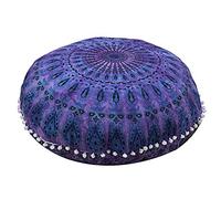 Radhykrishnafashions Indian 32" Large Hippie Mandala Floor Pillow Cover Cushion Cover Round Bohemian Yoga Decor Floor Cushion Case (PURPLE DYE)