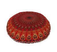 Radhykrishnafashions Indian 32" Large Hippie Mandala Floor Pillow Cover Cushion Cover Round Bohemian Yoga Decor Floor Cushion Case (Red)
