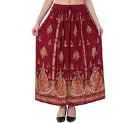Radhykrishnafashions Indian Divine Threads Women's Tie Dye Yoga Skirt with Sequined Crinkle Broomstick Gypsy Design (UK, Numeric, 36, Regular, Regular, Mahroon)