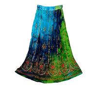 Radhykrishnafashions Indian Divine Threads Women's Tie Dye Yoga Skirt with Sequined Crinkle Broomstick Gypsy Design (UK, Numeric, 36, Regular, Regular, Green Multi)